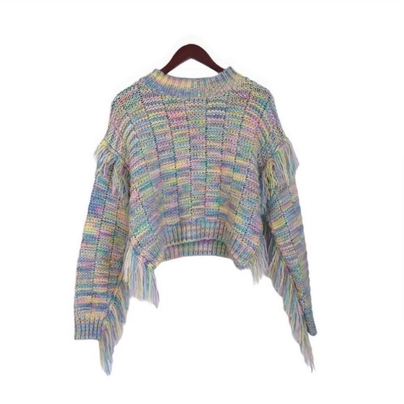Hot & Delicious Colorful Pastel Fringe Knit Sweater - Picture 5 of 10